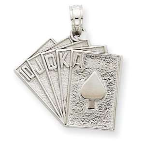    14k White Gold Playing Cards Royal Flush in Spades Pendant Jewelry