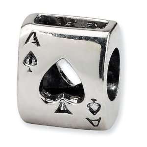   925 Sterling Silver Ace Spades Playing Card Charm Bead Jewelry