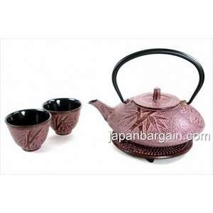   Raspberry Color Cast Iron Tea Set Bamboo #ts7 06wr