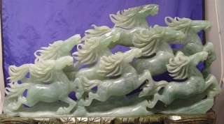 18~Chinese Xiuyan Jade Eight Running Horses Statue  