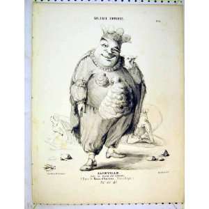  Antique French Comedy Print Fat Man Costume Crown