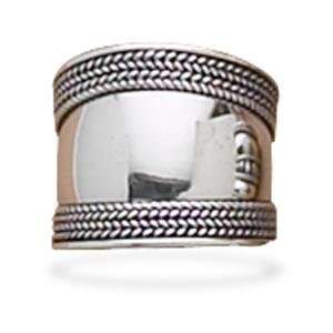  Bali Sterling Silver Rope Edge Wide Band Ring Jewelry