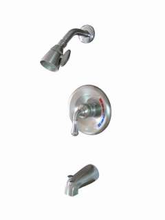   Brushed Satin Nickel with chrome trim tub and shower combo faucet