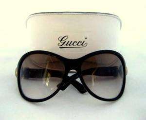 GUCCI; Brown ROUNDED PLASTIC FRAME GOLD BUCKLE SUNGLASSES W/CASE 