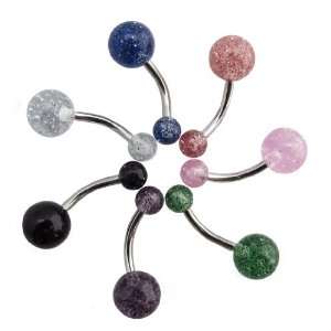 Pink Glitter Ball Belly/Navel Ring   14 GA 3/8 Surgical SS