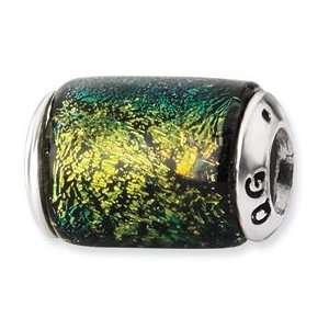  Sterling Silver Yellow Dichroic Glass Barrel Bead Jewelry