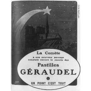   ,Pastilles Geraude,illustrated with Halleys Comet,spire,Notre Dame