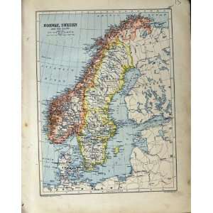  1890 Map Norway Sweden Baltic Russia Black Caspian Sea 