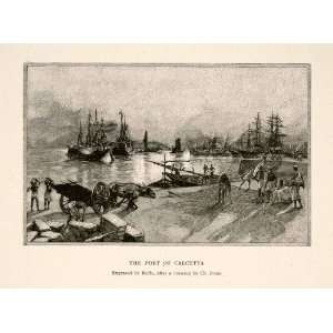  1894 Wood Engraving Port Kolkata Calcutta British East 