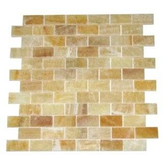 Honey Onyx 1x2 Brick Pattern Polished Mosaics Meshed on 12 X 12 Tile 