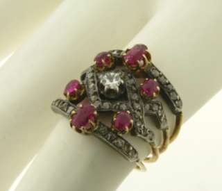 Antique Diamonds Rubies Plat 18k Gold Ring  