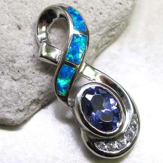 AWESOME BLUE OPAL TANZANITE 925 STERLING SILVER PENDANT  