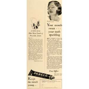  1928 Ad Lehn & Fink Products Co. Pebeco Tooth Paste 