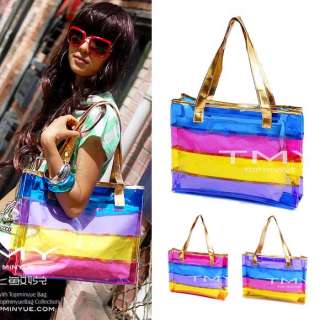 New Women colorful Transparent Jelly Shoulder Bag Tote beach Gym 