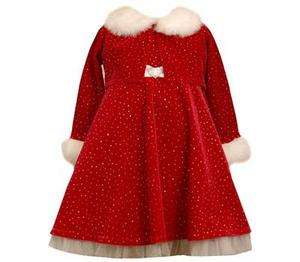 Bonnie Jeans Girls Red Velvet Santa Christmas Holiday Dress & Jacket 