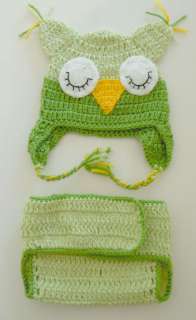 Crochet Newborn Owl Baby Photo Hat/Diaper Cover 0 6M  