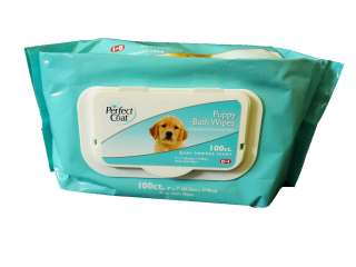 100 Ct Dog Puppy Bath Wipes Baby Powder Scent Gently Cleans 