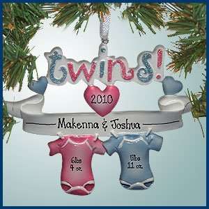  Personalized Christmas Ornaments   Twin Onesies   Boy and 