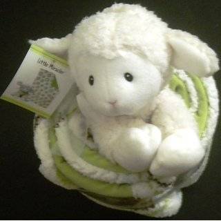 Little Miracles Hug & Snug Sherpa Blanket White Green Lamb Toy