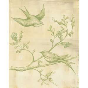  Toile Birdies in Green Canvas Reproduction Baby