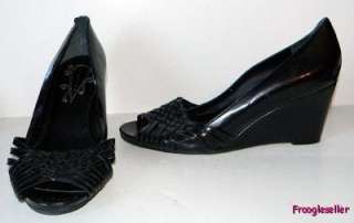 Truflex womens Avery open toe wedges shoes 10 M black leather  