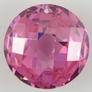  20mm faceted CZ cubic zirconia coin disc pendant pink 