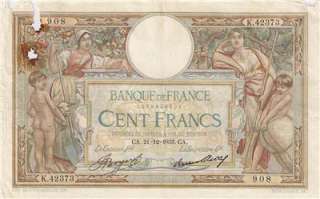 100 Franc Francs Banque De France Paris 1933 P.78 XRARE YEAR FR+ 