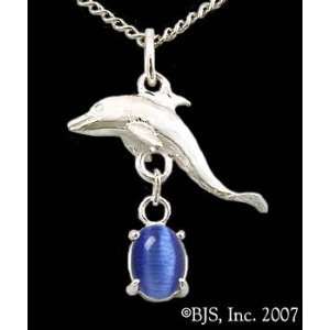  Dolphin Gemstone Necklace, 14k White Gold, Dark Blue set 