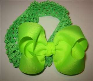 Neon Lime Green Boutique Hair Bow Baby Newborn Headband  