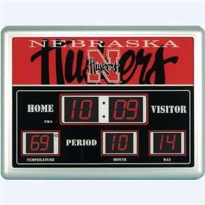  Nebraska Cornhuskers NCAA Scoreboard Clock & Thermometer 