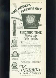 1929 Kenmore Electric Clocks Ad   5 Models Shown  