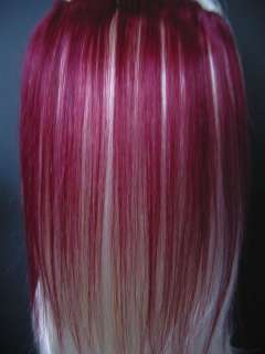 12 PINK PURPLE BLUE RED GREEN BURGUNDY HAIR EXTENSIONS  