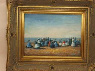 Gilt Framed Impressionist Beach Scene Oil Painting  