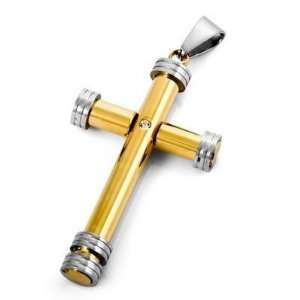  Mens Stainless Steel Axis Cross Pendant Necklace   Gold 