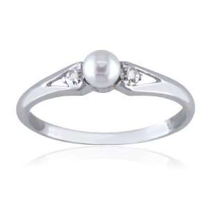 JUNE Birthstone Ring 14k White Gold Pearl Ring