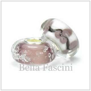 Bella Fascini DUSTY ROSE FLOWERS & BUBBLES Murano Glass European Bead 