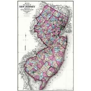  STATE OF NEW JERSEY MAP (NJ) BEERS & COMSTOCK 1872