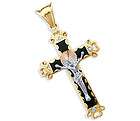 14k Yellow White Rose Gold Onyx Crucifix Cross Pendant  