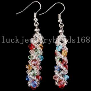 Red Green Blue Yellow Crystal Weave Dangle Earrings (Free Ship)