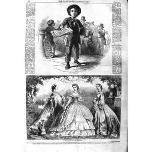  1862 PARIS NEW YEAR FASHION NEWSPAPER BOY STREET SCENE 