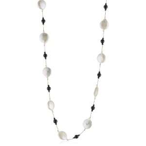   New York White Freshwater Coin Pearl And Faceted Black Onyx Necklace