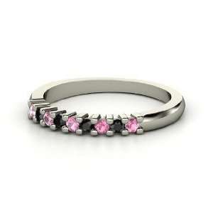   Band Ring, 14K White Gold Ring with Pink Tourmaline & Black Diamond