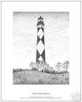 Cape Lookout Lighthouse Print Drawn in Pointillism  