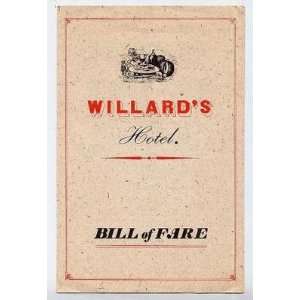  Willards Hotel Bill of Fare Williamsburg Ontario 