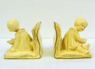 Vintage Pair Coventry Ware Chalkware Bookends Girl Book  