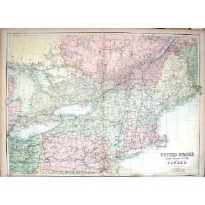  Bartholomew Antique Map United States America Canada New 