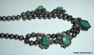 BEAUTIFUL VINTAGE NAVAJO STERLING BEADED TURQUOISE CHOKER NECKLACE 