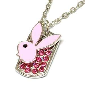  BLING Pink Bunny Crystal Necklace With Tag On 16 Chain 
