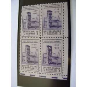 Block of 4, $.03 Cent US Postage Stamps, Printing Tercentenary, 1939 S 