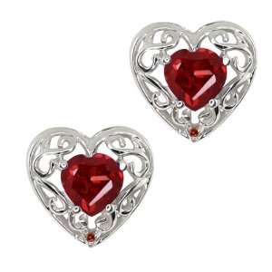 12 Ct Heart Shape Red Garnet and Cognac Red Diamond Sterling Silver 